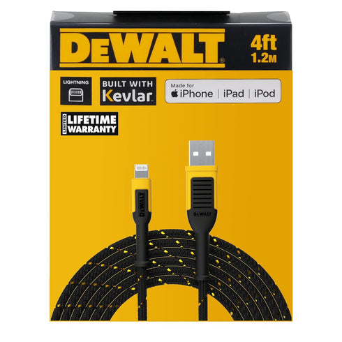 DEWALT 4 ft Lightning to USB Cable Reinforced Braided Charger Cord for iPhone & Apple Devices Durable & Compatible