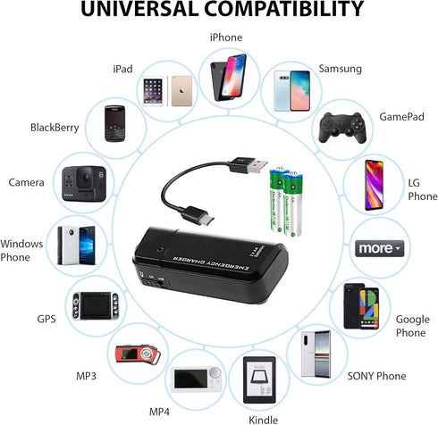 Success4Sport 2 Portable AA Battery Travel Charger for Motorola Moto G Play Edition and Emergency Re-Charger with LED