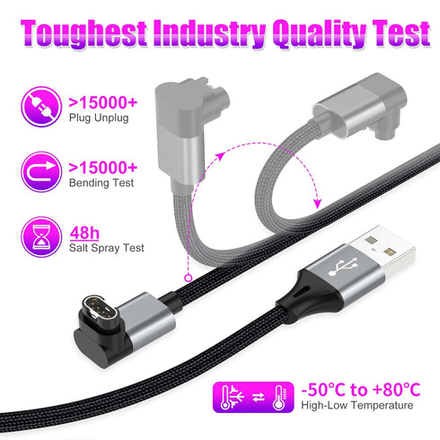 AGVEE 2 Pack 3.3ft Angled 90 Degree Braided Charger Cable for Garmin Watch, Fenix, Vivoactive, Instinct, Dark Gray
