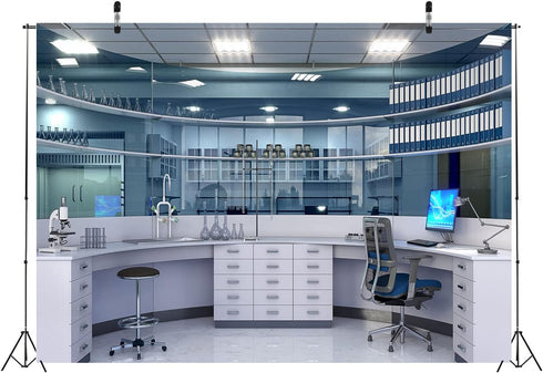 7x5ft Fabric Science Backdrop - Laboratory Room Background for Photography, Lab Equipment Birthday Party Decorations,