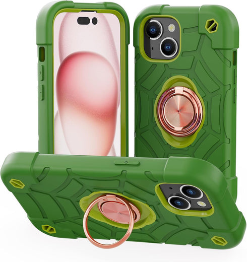 KCJ iPhone 15 Case (6.1") - Avocado, Soft Silicone + Hard PC, Full Body Protection, Includes 2 Screen Protectors & Ring