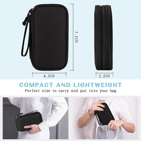 FYY Travel Cable Organizer Pouch - Black Portable Waterproof Double Layers Storage Bag for Accessories
