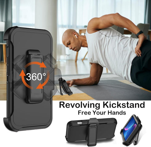 iPhone XR Case, Black, Heavy Duty Shockproof Drop Protection, Built-in Screen Protector, Belt Clip Holster, Rugged Cover