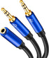 Headphone Splitter 5FT, Headphone Splitter for Computer 3.5mm Female to 2 Dual 3.5mm Male Headphone Mic Audio Y Splitter Cable Smartphone Headset to PC Adapter (5Ft/1.5M, Blue)