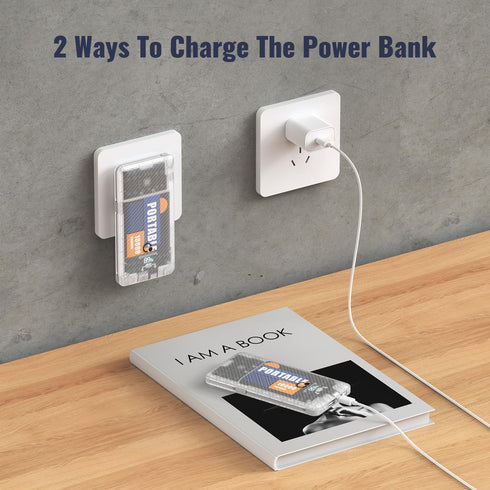 10000mAh Portable Charger Q Slim USB C Power Bank, 5 Output 2 Input, 20W Travel External Battery Pack with Built-in