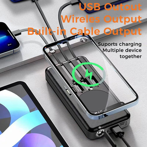 Outdoor Solar Portable Power Bank with Wireless Charging, 10000mAh Battery, IP65 Waterproof