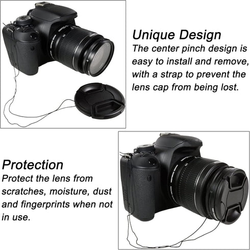 77mm Camera Lens Cap, PCTC Camera Lens CoverSnap-On Center Pinch Front Lens Cover with Strap Compatible with Nikon, Canon, Sony & Other DSLR Cameras