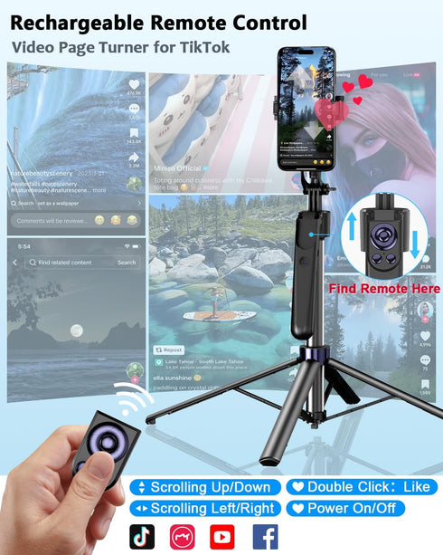 Yeaki 63Auto Vlogging Kit for iPhone/Android, Face Tracking Tripod for iPhone with Light, Wireless Microphones