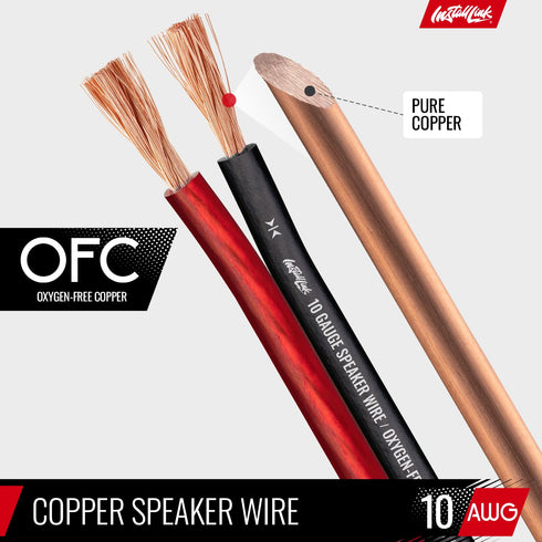 Install Link 10 AWG Gauge Speaker Wire Cable (50 Feet) for Stereo, Car or Home Theater, OFC