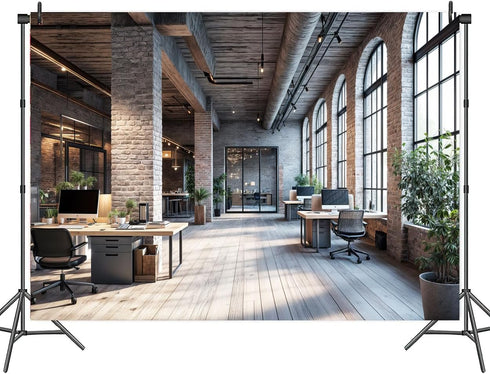 JAWO 7X5ft Modern Office Backdrop for Video Conference Business Backdrops Rustic Brick Wall Virtual Office Scene