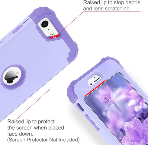 BENTOBEN iPhone SE 2022 & 2020 Case, Heavy Duty 3-in-1 Rugged Shockproof Hybrid, Light Purple/Lavender.