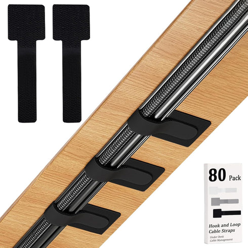 80PCS Hook and Loop Cable Straps, Cable Management Under Desk, Adhesive Cable