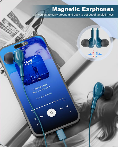 USB C Headphones Wired Earbuds Magnetic in-Ear Type C Earphone with Microphone for Samsung Galaxy, iPhone 15 Pro