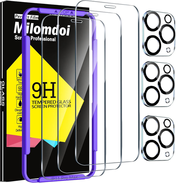 Milomdoi 3 Pack Screen Protector for Apple iPhone 11 Pro Max with Tempered Glass Camera Lens Protector, Ultra 9H