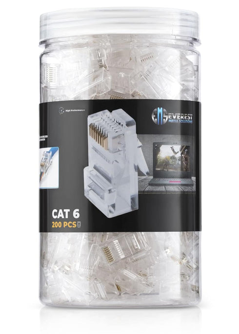 Everest Media Solutions RJ45 Cat6 Pass Through Connectors - 200 Pack, EZ to Crimp Modular Plug for UTP Network Cable