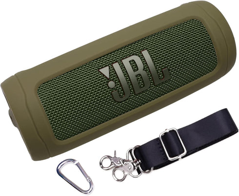 LTGEM Silicone Protective Case for JBL Flip 6 Portable Bluetooth Speaker with Extra Carabiner and Strap (Green)
