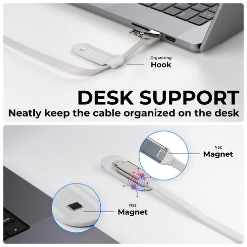 Rolling Square inCharge XL 6-in-1 Multi Charging Cable, 100W Ultra-Fast Charging Power, 6.5 Ft/2m, Glacier White