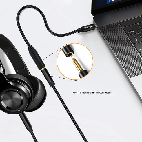 1ft 1/4 to 3.5mm Cable, Quarter inch (6.35mm) Female to 3.5mm Male Adapter, 2-Pack Nylon Braided Cable