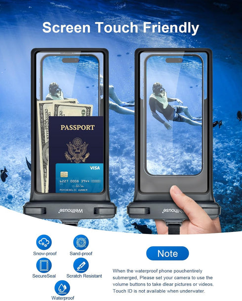 wellhouse Waterproof Phone Pouch, Waterproof Case for iPhone 15/14/13/12 Pro Max XS, IPX8 3D Cellphone Dry Bag,