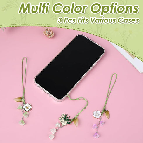 3pcs Cherry Blossom Daisy Flower Phone Charm, Handmade Mobile Phone Pendant, Cute Anti-lost Strap for Women