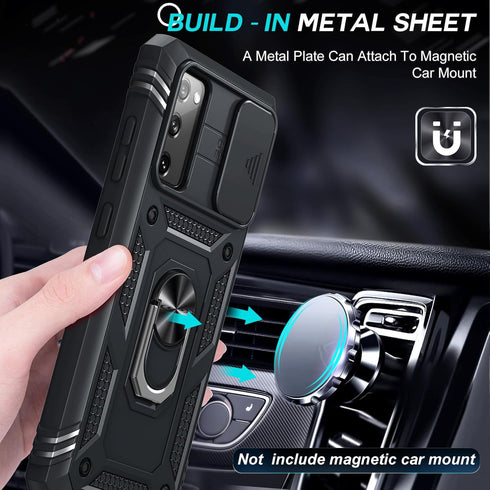 LeYi Galaxy S20 FE 5G Case with Slide Camera Cover + 2 Packs Tempered Glass Screen Protector, Military-Grade Kickstand,