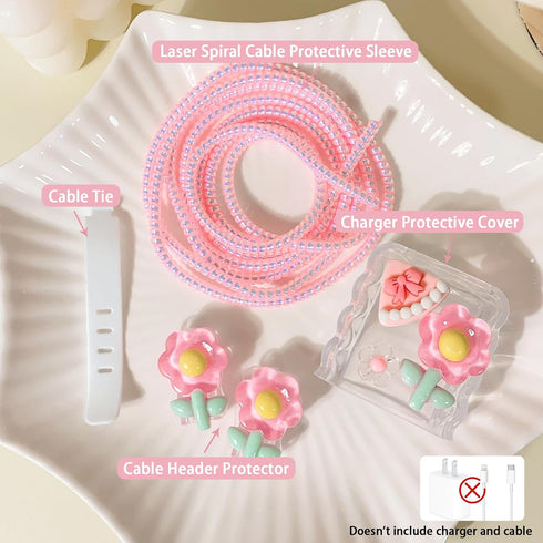 Compatible iPhone 18W/20W USB-C Charger Cover, Clear 3D Flower Design Soft Charger Protector for Girls
