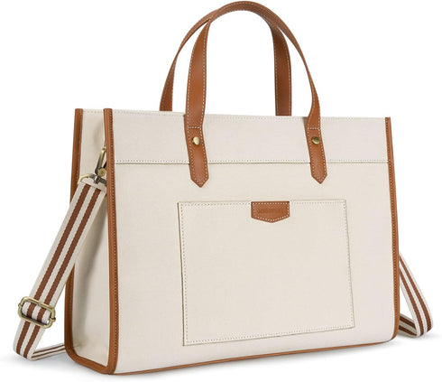 Missnine Canvas Laptop Tote Bag, 15.6 Inch Work Shoulder Bag, Casual Briefcase Handbag for Travel, Office, College