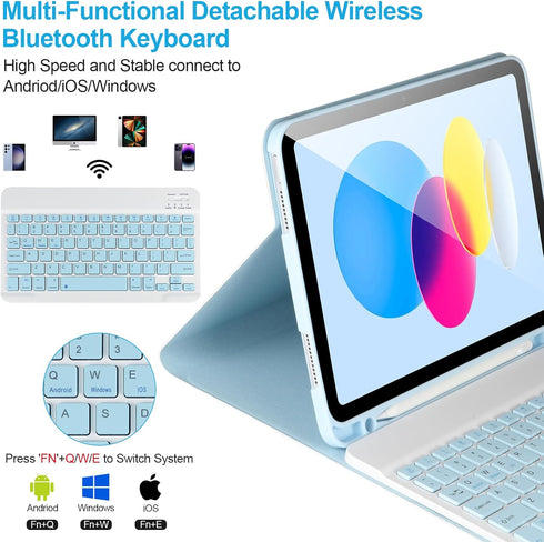 Keyboard Case for iPad 10th Gen 2022 10.9’’, Detachable Bluetooth Keyboard Case with Pencil Holder for iPad 10th