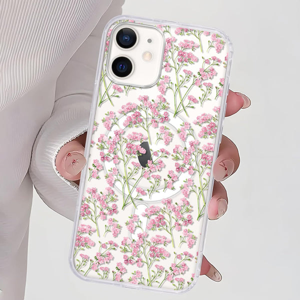 Zrutru Cute Flower Magnetic Phone Case for iPhone 12/12 Pro 6.1",Aesthetic Pink Floral