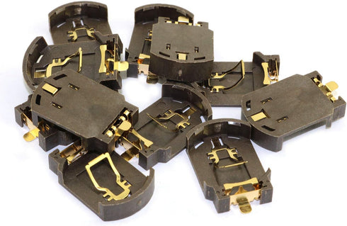 10-Pack CR2032 Button Cell Battery Socket Case BS-8 - Gold-Plated Battery Holder for SMD SMT 3V