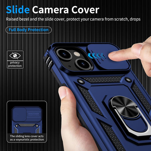Muntinfe 13 13 6.1 inch, for iPhone Case with HD Screen Protector & Slide Camera Cover & Rotated Ring Kickstand