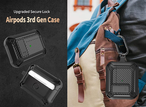 Olytop for Airpods 3rd Generation Case with Lock & Cleaner Tool, Rugged Shell Protective Cover with Keychain