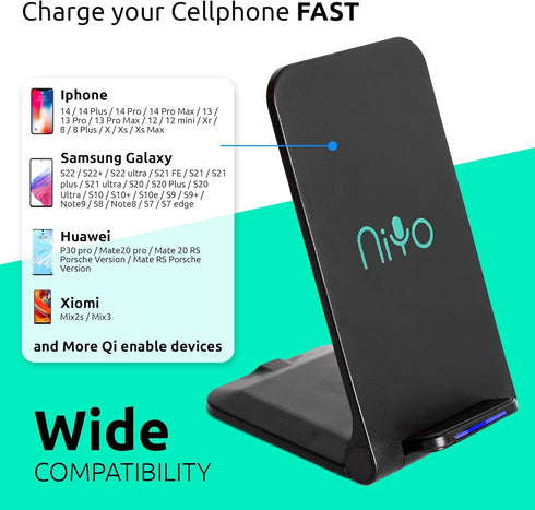 NiYo Portable Foldable Wireless Phone Charger Stand - Fast Charging for Qi Enabled Devices