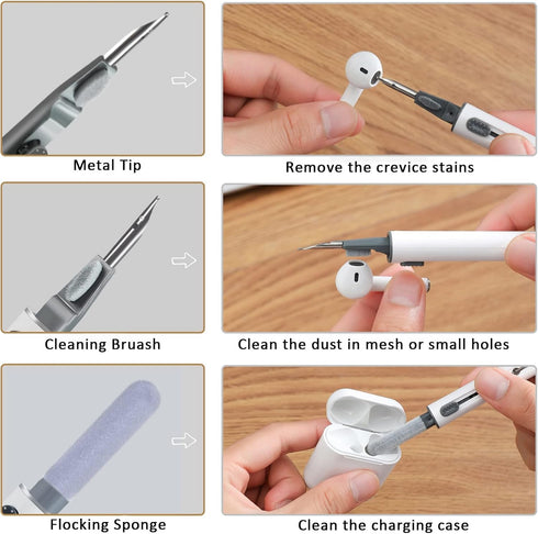 2Pcs Airpod Cleaner Kit, Multi-Function Earbud Cleaning Kit for Airpods Pro 1 2 3, Soft Brush Flocking Sponge for
