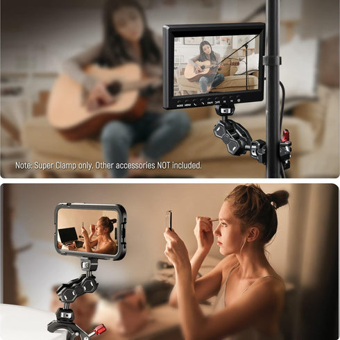 NEEWER Super Clamp with Cold Shoe & 1/4 Inch/3/8 Inch Thread Holes, Max Load 4 kg, Crab Shaped Tripod Holder, Red ST81