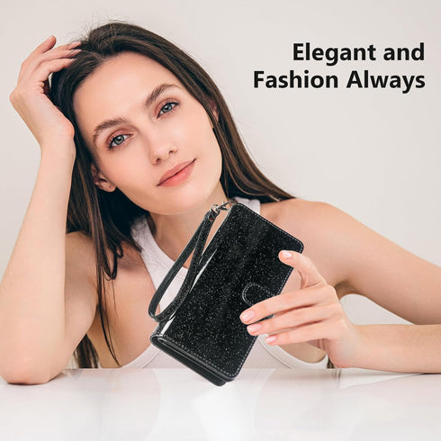 Varikke 11 11 6.1", for iPhone Wallet Case Detachable with Card Holder for Women Girls, Fashion Glitter PU Leather