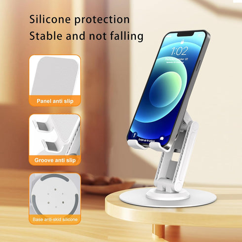 360° Rotating Phone Stand for Desk, Portable & Foldable Holder, Adjustable Angle & Height for iPhone, iPad, Tablet -