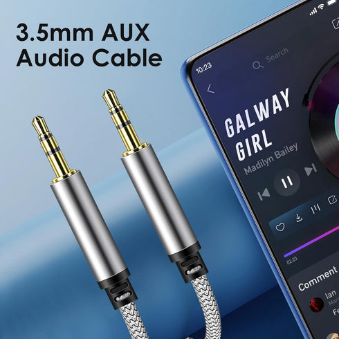 SAISN 3.5mm 2 Pack 1.5ft Audio Aux Cable - Nylon Braided Hi-Fi Stereo Audio TRS Cable for Car Home Stereos, Headphones