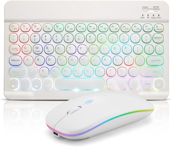 Ultra-Slim Bluetooth Keyboard and Mouse, Portable Mini Wireless Keyboard Rechargeable with 7-Color Backlit for iPad,
