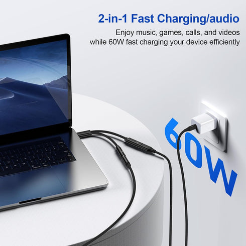 USB C to 3.5mm Adapter for Samsung Galaxy S24 S23 FE S22 S21 S20 Ultra, Google Pixel 7A 8 7 6 Pro, 2 in 1 Dongle
