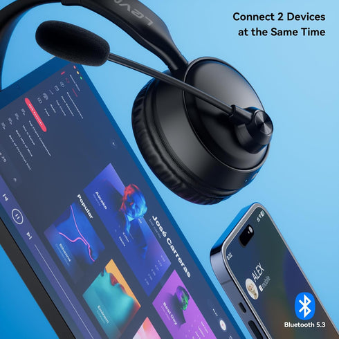 LEVN Bluetooth Headset with Microphone, Wireless Noise Cancelling Headset, 60 Hrs Working Time, Bluetooth 5.3