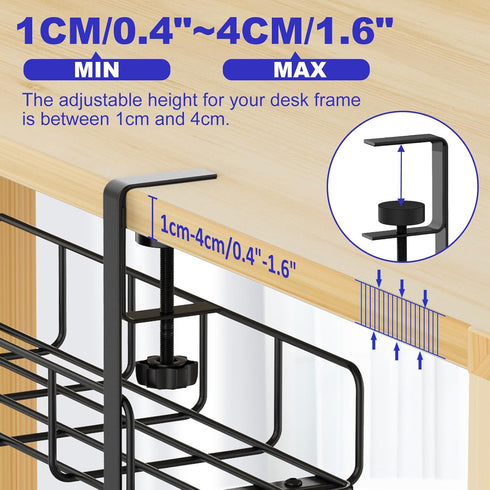Under Desk Cable Management Tray - 15.7'' No Drill Steel Cable Organizers, Wire Management Rack for Desk