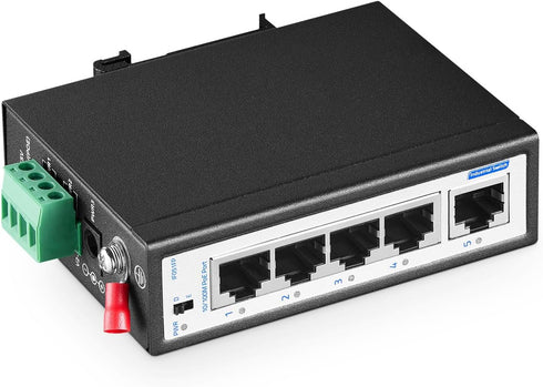 YuLinca 5 Port Mini PoE+ Industrial DIN-Rail Switch, 4 Ports PoE+ and 1 Uplink, 10/100Mbps Fast Ethernet - Unmanaged