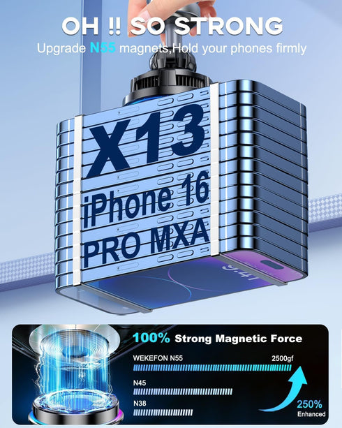 WEKEFON 2026 15W 17/16/15/14/13/12, Upgraded TEC & Fan Cooling Magnetic Wireless Car Charger, For Magsafe Car Mount