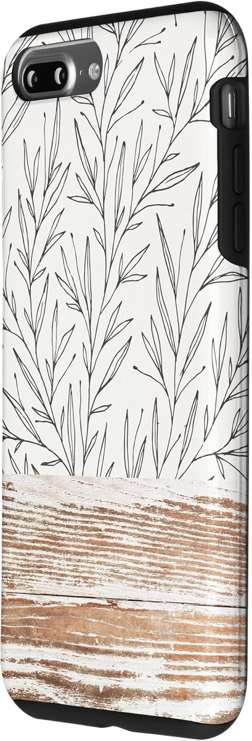 iPhone 7 Plus/8 Plus Boho Rustic Botanical Leaf Pattern Vintage Case (Beige)