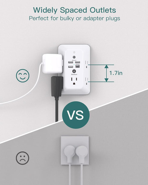 Addtam 5-Outlet 4 Ports(1 Surge Protector, Outlet Extender with Night Light, Splitter and USB USB C), Multi Plug Wall