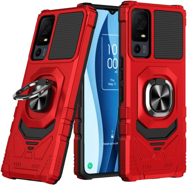 TCL 40 XE 5G Case, Shockproof Protective Phone Case with Ring Stand - RS7 Red