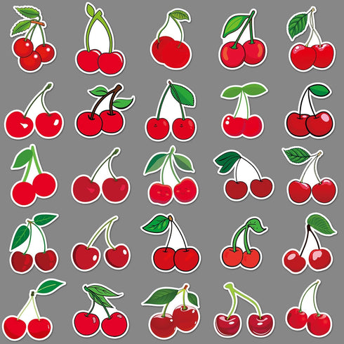 50pcs Cherry Stickers Vinyl Red Fruits Stickers for Water Bottle, Laptop, Skateboard, Cute Waterproof Aesthetic Decals