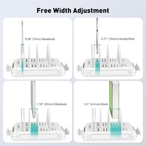 Vertical Laptop Stand for Desk, Adjustable Multi-Device Organizer, 6 in 1 with 360° Rotating Base, White
