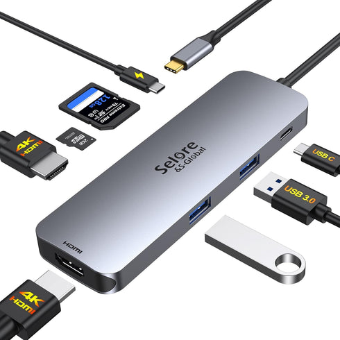 USB C Docking Station Dual HDMI Monitor, USB C to Dual HDMI Adapter with PD Charging, SD/TF, USB A&C 3.0 Ports